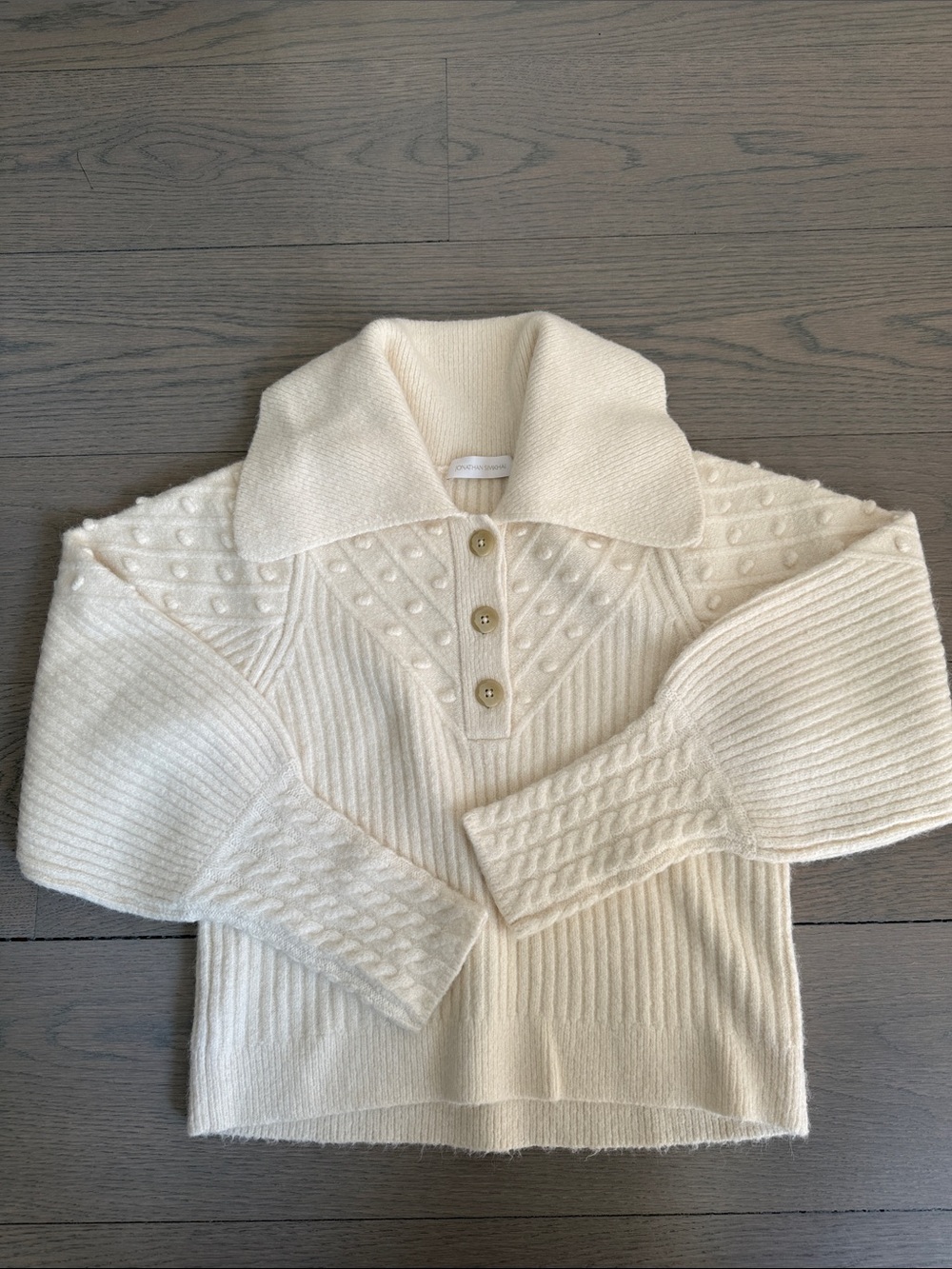 Jonathan Simkhai Cream Polo-Style Textured Knit Sweater